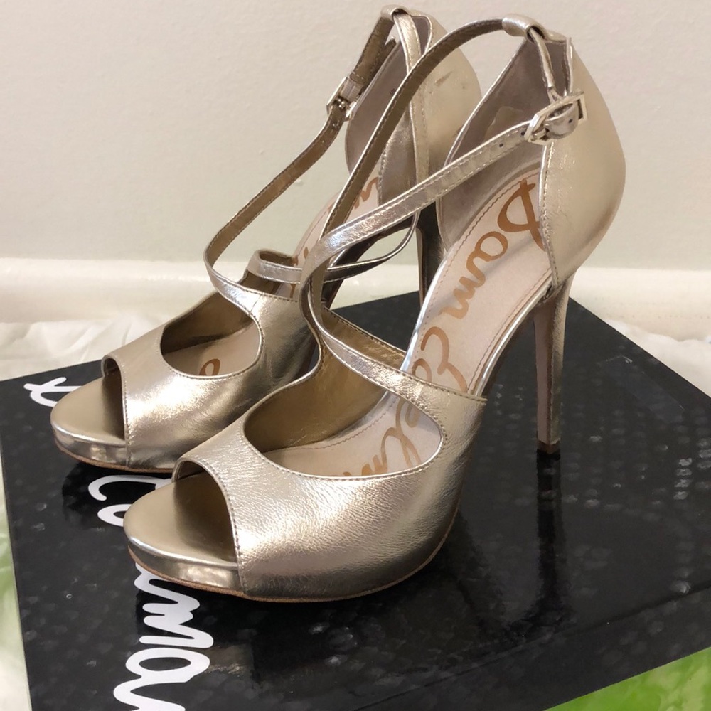 Sam Edelman Metallic Gold Cross Strap Heels